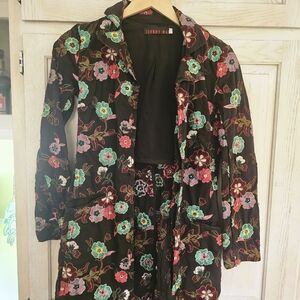 Johnny Was Black Floral Trench Coat